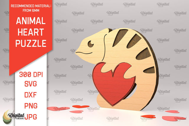 Iguana Wooden Puzzle Laser Cut. Animal Heart Puzzle SVG SVG Evgenyia Guschina 