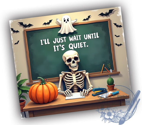 I'll Just Wait Until It's Quiet 20oz Skinny Tumbler PNG, Skeleton Teacher Tumbler Sublimation Wrap, Straight & Tapered Tumbler Wrap, Instant Digital Download Sublimation ToriDesigns 