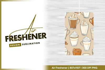 Illustrated Coffee Drinks with Whipped Cream on Tan Background Sublimation Regulrcrative 