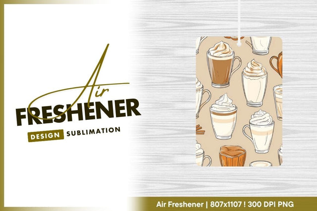 Illustrated Coffee Drinks with Whipped Cream on Tan Background Sublimation Regulrcrative 