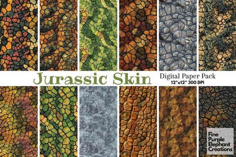 Illustrated Dinosaur Skin Scale Digital Paper - Prehistoric Jurassic Digital Pattern Fine Purple Elephant Creations 