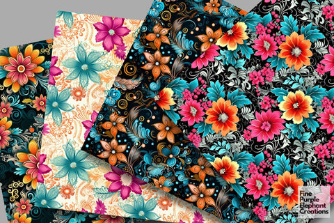 Illustrated Flower Digital Paper | Floral Sublimation Digital Pattern Fine Purple Elephant Creations 