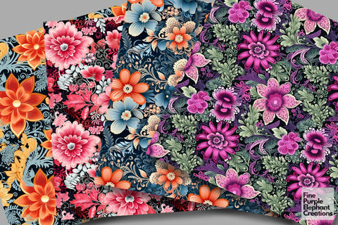 Illustrated Flower Digital Paper | Floral Sublimation Digital Pattern Fine Purple Elephant Creations 