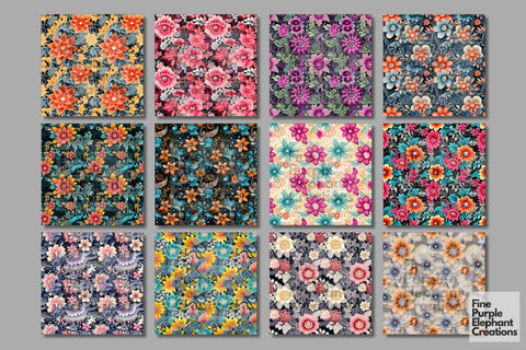 Illustrated Flower Digital Paper | Floral Sublimation Digital Pattern Fine Purple Elephant Creations 