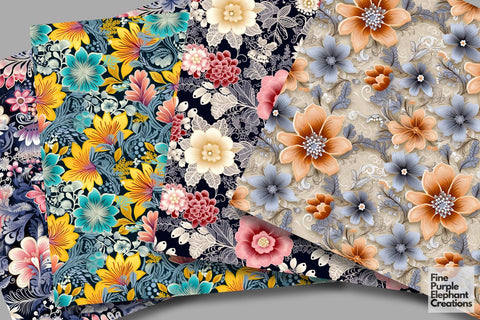 Illustrated Flower Digital Paper | Floral Sublimation Digital Pattern Fine Purple Elephant Creations 