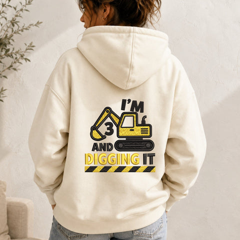 I’m 3 and Digging It Machine Embroidery Design – 3rd Birthday Excavator Embroidery File Embroidery/Applique DESIGNS PatternFeed8 