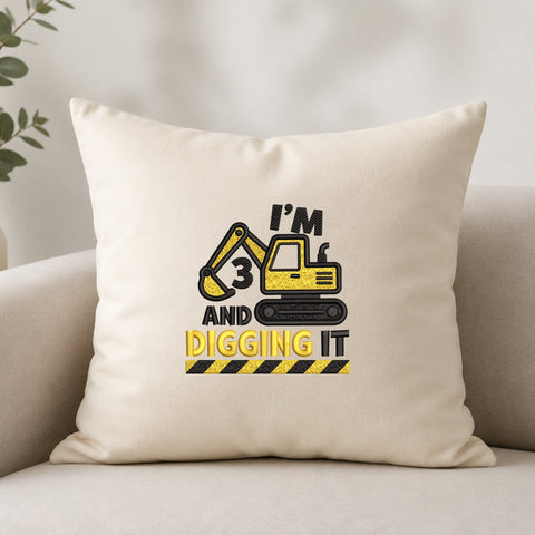 I’m 3 and Digging It Machine Embroidery Design – 3rd Birthday Excavator Embroidery File Embroidery/Applique DESIGNS PatternFeed8 