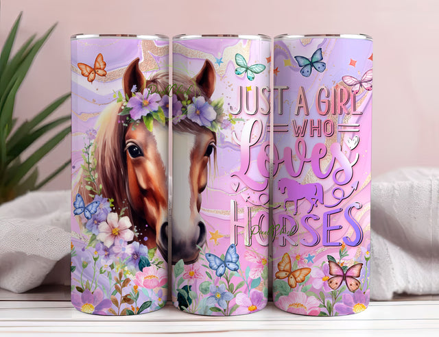 I'm Just A Girl Who Loves Horses 20 oz Skinny Tumbler Sublimation Design Digital Download PNG Sublimation PixelChick 