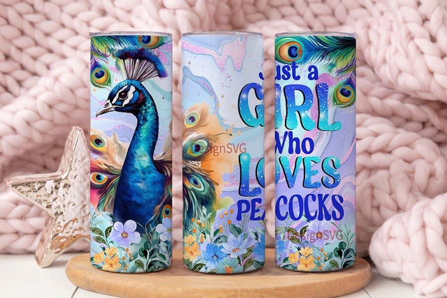I'm Just A Girl Who Loves Peacocks 20 oz Skinny Tumbler Sublimation Design Digital Download PNG Sublimation DesignSVG 