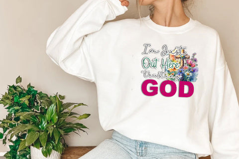 I'm Just Out Here Trusting God Png Sublimation Design, Christian Png, Western Gemstone Sunflower God Png, Jesus Png, Digital Download Sublimation Jagonath Roy 