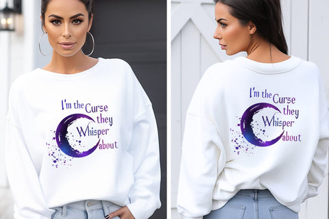 I'm the Curse They Whisper About SVG PNG JPG – Watercolor Crescent Moon Clipart – Witchy Quote Sublimation Design – Hand Drawn Moon Graphic SVG Willow Paige Farms 