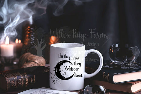 I'm the Curse They Whisper About SVG PNG JPG – Watercolor Crescent Moon Clipart – Witchy Quote Sublimation Design – Hand Drawn Moon Graphic SVG Willow Paige Farms 