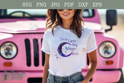 I'm the Curse They Whisper About SVG PNG JPG – Watercolor Crescent Moon Clipart – Witchy Quote Sublimation Design – Hand Drawn Moon Graphic SVG Willow Paige Farms 
