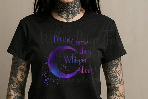I'm the Curse They Whisper About SVG PNG JPG – Watercolor Crescent Moon Clipart – Witchy Quote Sublimation Design – Hand Drawn Moon Graphic SVG Willow Paige Farms 