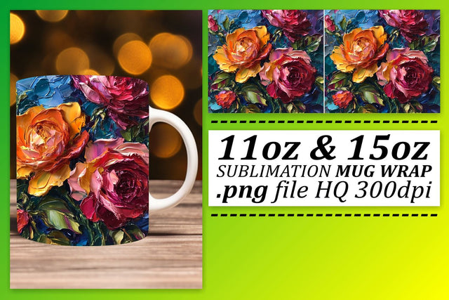 Immerse Yourself in the Beauty of Oil Painted Flowers on Your Sublimation Mug Wrap - 11oz & 15oz Sublimation afrosvg 