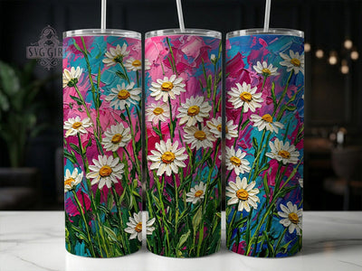 Impasto Daisy Pink 20oz Tumbler, Impasto Daisy, Daisy Pink, Daisy Tumbler, 20oz Tumbler, Impasto Tumbler, Pink Daisy, Tumbler Wrap Sublimation SvggirlplusArt 