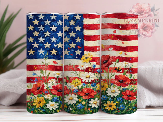 Impasto Flag Art 20oz Tumbler, Impasto Technique, Textured Painting, Patriotic Design, Three-Dimensional Art, Skinny Tumbler, Sublimation PNG Sublimation Li Zamperini 
