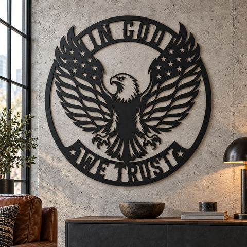 In God We Trust Eagle Laser SVG | Patriotic Eagle Dxf | American Flag Metal Art | CNC Plasma Cut File | USA Wall Decor SVG HappyDesignStudio 