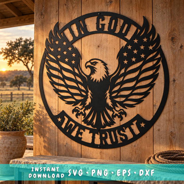 In God We Trust Eagle Laser SVG | Patriotic Eagle Dxf | American Flag Metal Art | CNC Plasma Cut File | USA Wall Decor SVG HappyDesignStudio 