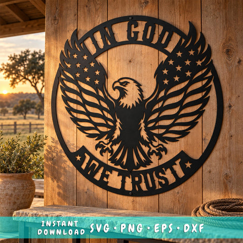 In God We Trust Eagle Laser SVG | Patriotic Eagle Dxf | American Flag Metal Art | CNC Plasma Cut File | USA Wall Decor SVG HappyDesignStudio 