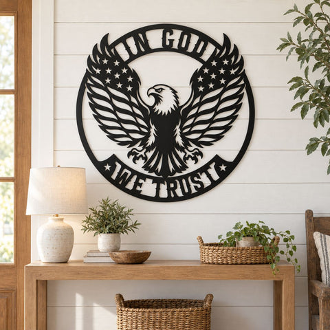 In God We Trust Eagle Laser SVG | Patriotic Eagle Dxf | American Flag Metal Art | CNC Plasma Cut File | USA Wall Decor SVG HappyDesignStudio 