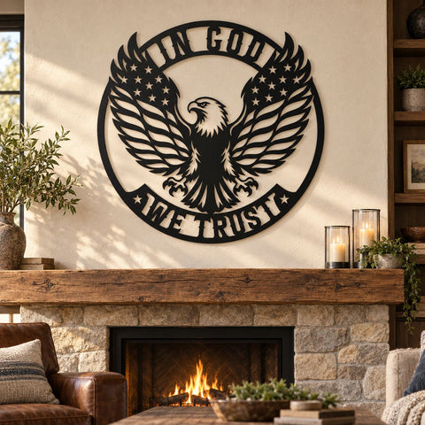 In God We Trust Eagle Laser SVG | Patriotic Eagle Dxf | American Flag Metal Art | CNC Plasma Cut File | USA Wall Decor SVG HappyDesignStudio 