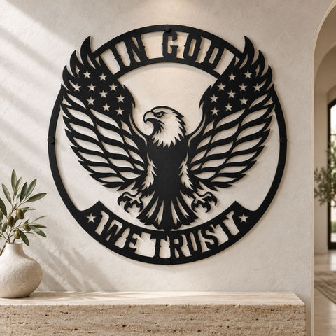 In God We Trust Eagle Laser SVG | Patriotic Eagle Dxf | American Flag Metal Art | CNC Plasma Cut File | USA Wall Decor SVG HappyDesignStudio 