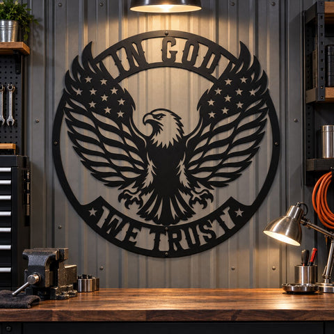 In God We Trust Eagle Laser SVG | Patriotic Eagle Dxf | American Flag Metal Art | CNC Plasma Cut File | USA Wall Decor SVG HappyDesignStudio 