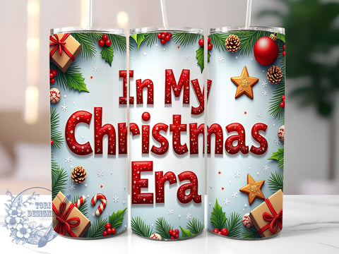 In My Christmas Era 20oz Skinny Tumbler PNG, Retro Christmas Tumbler Wrap, Sublimation Design, Straight & Tapered Tumbler Wrap, Instant Digital Download Sublimation ToriDesigns 
