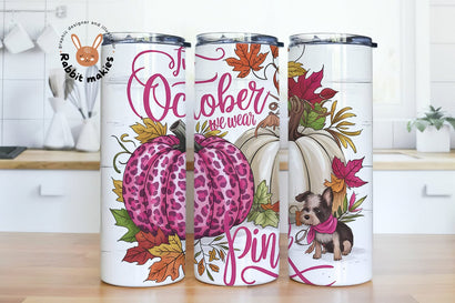 In October We Wear Pink 20oz Skinny Tumbler Sublimation Designs Sublimation Rabbitmakies 