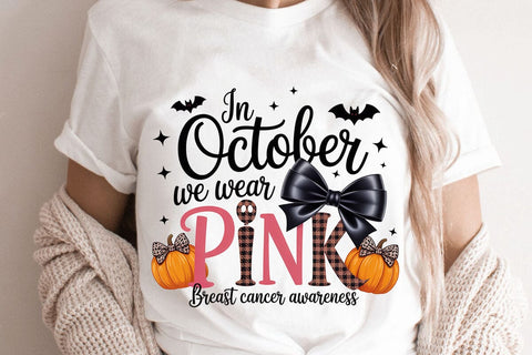 In October We Wear Pink Breast Cancer awareness SVG Angelina750 