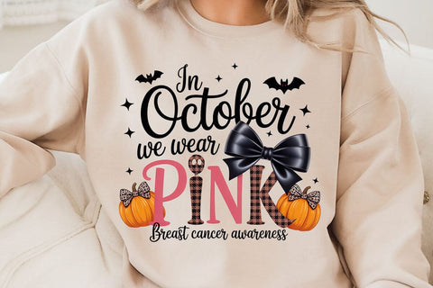 In October We Wear Pink Breast Cancer awareness SVG Angelina750 