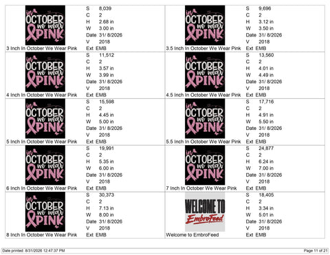 In October We Wear Pink Embroidery Design – Breast Cancer Awareness Pink Ribbon Machine Embroidery File Embroidery/Applique DESIGNS PatternFeed8 