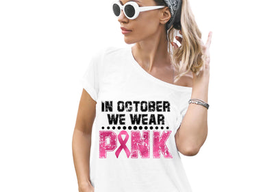 In October We Wear Pink PNG | Simple Breast Cancer Design | Halloween Pink Ribbon Typography Sublimation Print Perfect Design Shop 