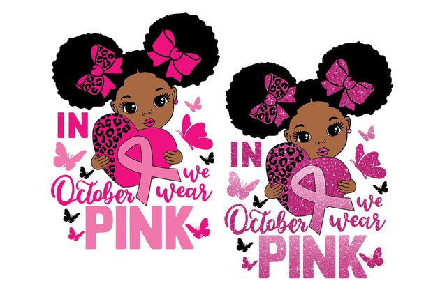 In October We Wear Pink SVG PNG JPG AI Breast Cancer Awareness Black Girl Clipart for Cricut Sublimation and DIY Projects SVG 1uniqueminute 