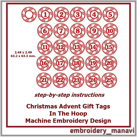 In The Hoop Embroidery Design Christmas Advent Gift Tags 1-25 Embroidery/Applique DESIGNS Embroidery Manavi 05 