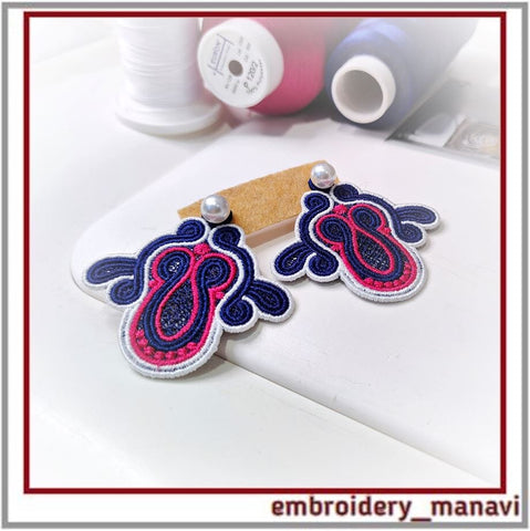 In The Hoop embroidery design FSL Jewelry quirky earrings or pendant Embroidery/Applique DESIGNS Embroidery Manavi 05 