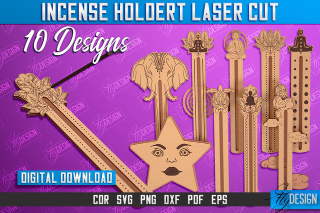 Incense Holder Laser Cut Bundle | Wooden Incense Stick Holders | Meditation | CNC File SVG Fly Design 