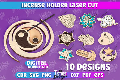 Incense Holder Laser Cut Bundle | Wooden Incense Stick Holders | Meditation SVG The T Store Design 