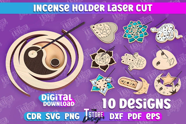 Incense Holder Laser Cut Bundle | Wooden Incense Stick Holders | Meditation SVG The T Store Design 