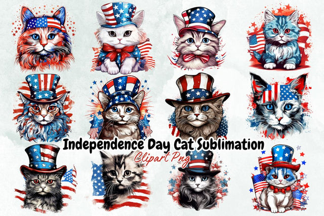 Independence Day Cat Sublimation Clipart Bundle Sublimation Designangry 