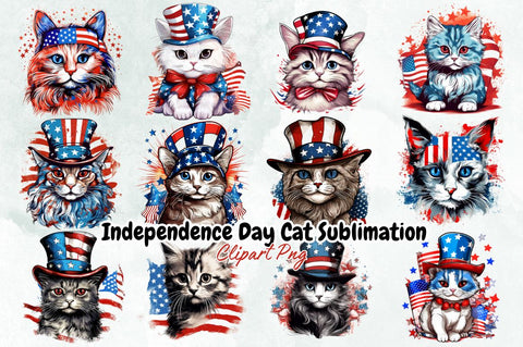 Independence Day Cat Sublimation Clipart Bundle Sublimation Designangry 