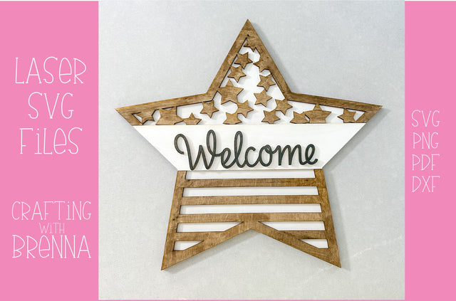 Independence Day Door Hanger Laser SVG File SVG Crafting With Brenna 
