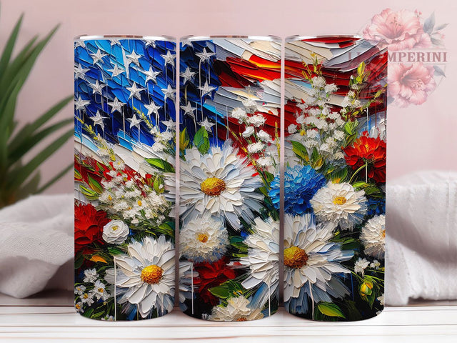 Independence Day Flag Bloom Tumbler, American Flag Flowers, July Fourth Floral, Independence Day Art, USA Flower Pattern, Patriotic Garden Cup, Flag Bloom Design Sublimation Li Zamperini 