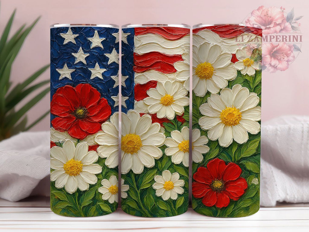 Independence Day Flag Bloom Tumbler, American Flag Flowers, July Fourth ...