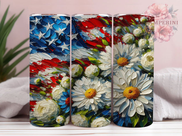 Independence Day Flag Bloom Tumbler, American Flag Flowers, July Fourth Floral, Independence Day Art, USA Flower Pattern, Patriotic Garden Cup, Flag Bloom Design Sublimation Li Zamperini 