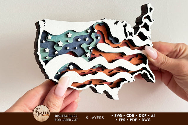 Independence Day Laser Cut File USA Flag SVG LaserCutano 