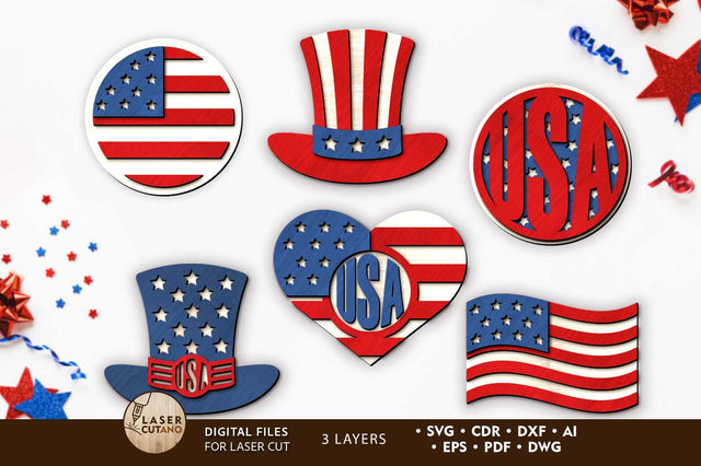 Independence Day SET Decorative Panels SVG LaserCutano 