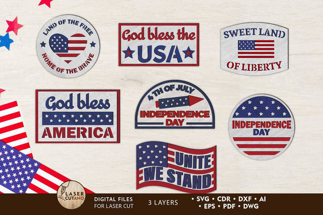 Independence Day SET Multilayer Panels SVG LaserCutano 