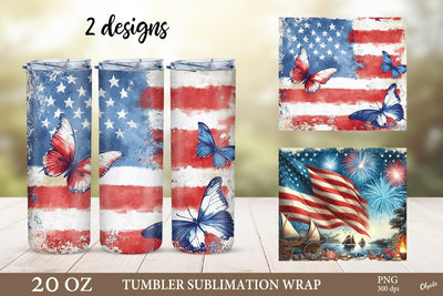 Independence Day Vintage Tumbler Wrap. 4th Of July 20 OZ Tumbler Sublimation Olga Terlyanskaya 